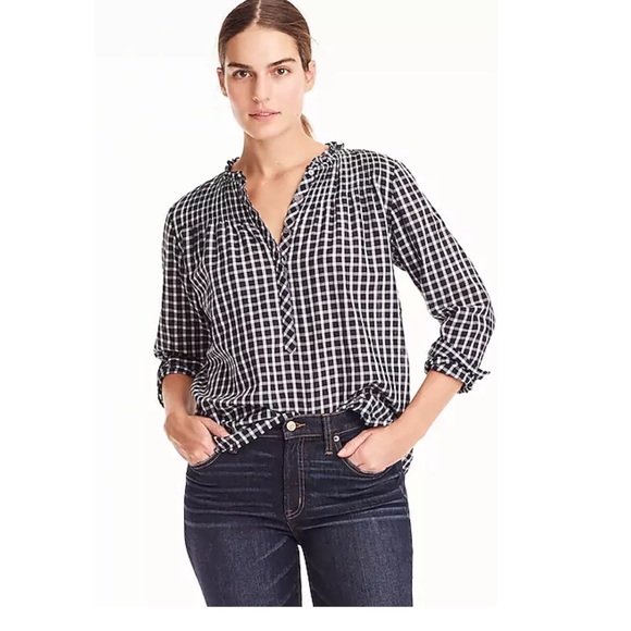 J. Crew Tops - J. Crew Ruffle Classic Popover Mini Windowpane 14